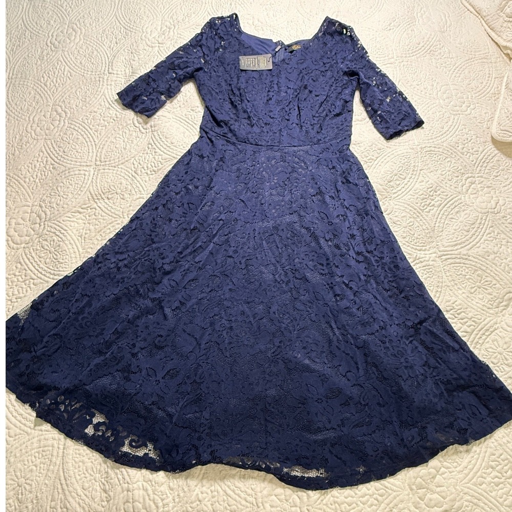 DressyStar Lace Midi Dress  Size XL Navy Blue Mother‎ of the Bride Fit & Flare